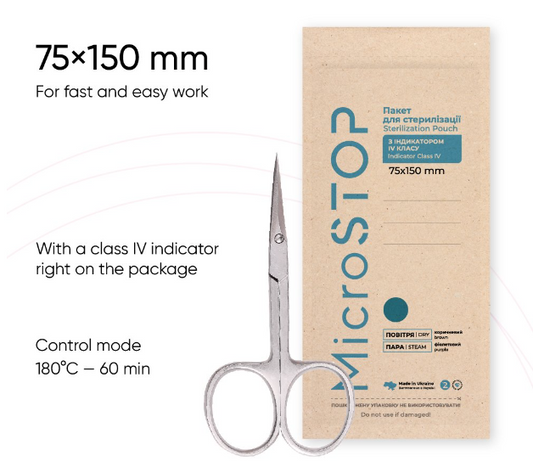 MicroSTOP Kraft Sterilization Bags with Class 4 Indicator 75x150mm, White, 100 PCS