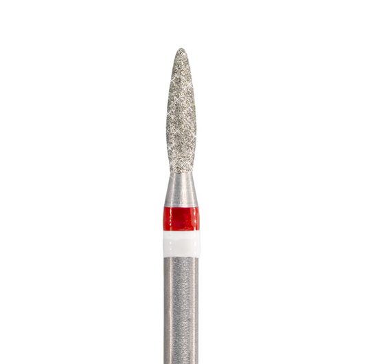 Diamond bur tip with flame ceramic beads, Red 021mm, pointed